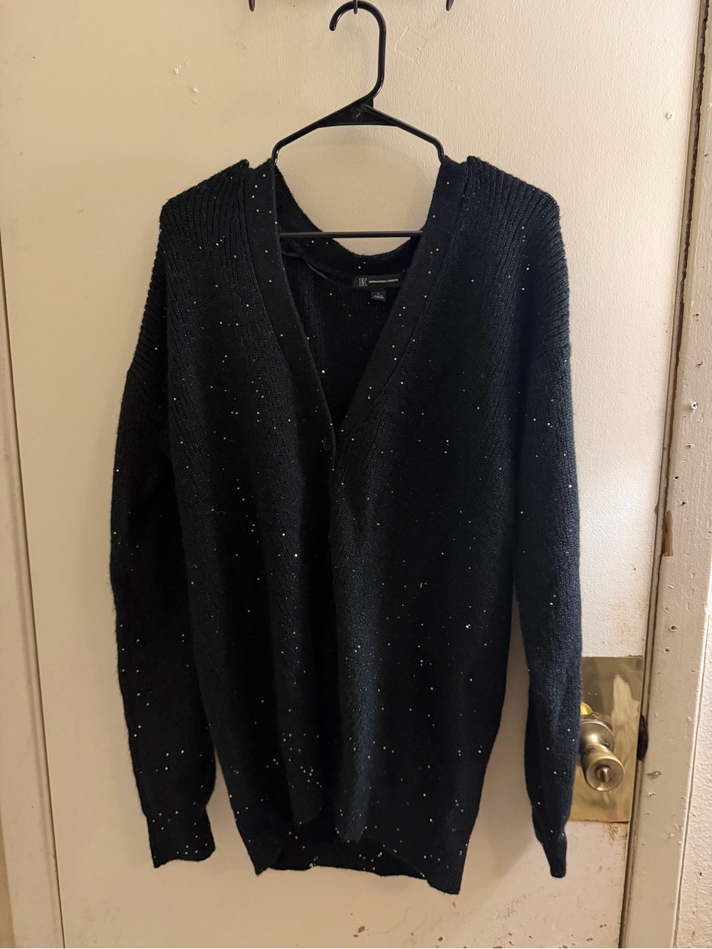 INC International Concepts Black Sequin V-Neck Cardigan